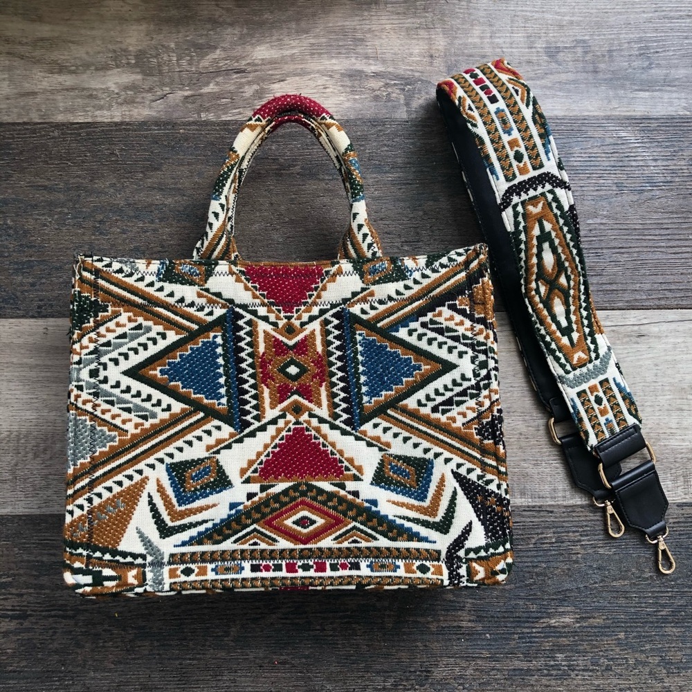 Iconic Zara geometric boho print book tote
